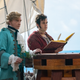 Captain Stede Bonnet (Rhys Darby) and crew member Lucius (Nathan Foad) aboard the Revenge.